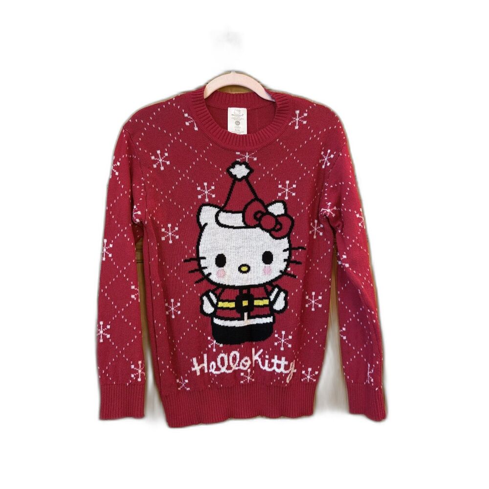 Hello Kitty Christmas Santa Sweater Red Snowflake Holiday Pullover Size Small